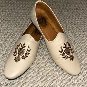 Lucky Brand Cream Loafers with Brown Embroidery
